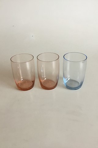 3 Sodavandglas af blåt og orange glas Holmegaard