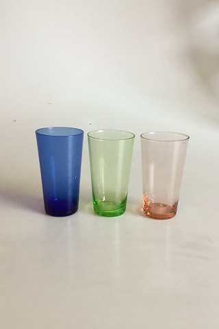 3 Vandglas af blåt, grønt og orange glas Holmegaard