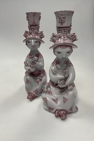 Par Bjørn Wiinblad Studio Figurer i Rød Kvinde Figur fra 1986 og 1987