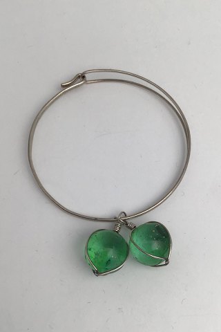 Bent Knudsen Sterling Sølv Armring (Grønne Glasperler)