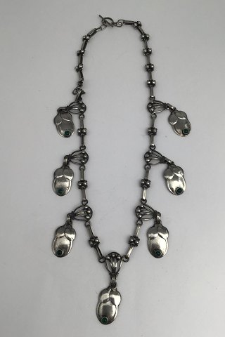 Georg Jensen Sølv Halskæde No. 37 (Grøn Agat) (1915-1930)