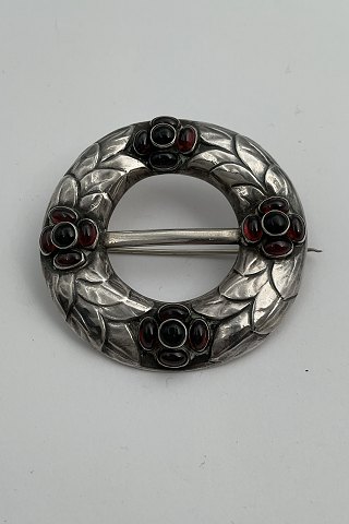 Tidlig Georg Jensen Sølv Broche med Grønne Sten No. 4