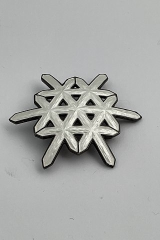 Norsk Ottar Hval Sterling Sølv Broche med hvid emalje