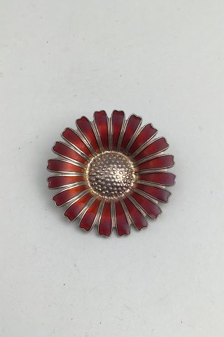 Bernhard Hertz Sterling Sølv Marguerit Broche (Rød)